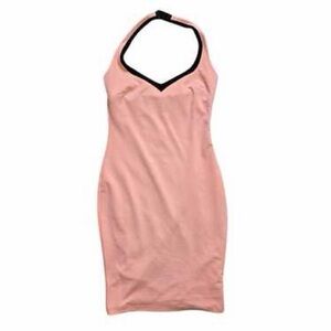 Kardashian Kollection Pink Backless Halter Dress with Black Trim
